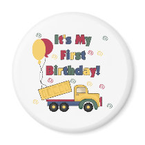 Dump Truck First Birthday magnets by kids_birthdays Dump Truck First Birthday magnets