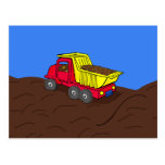 Dump Truck Red and Yellow Cartoon Art Postcard