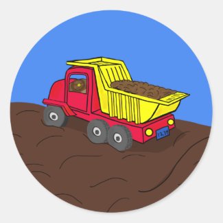Dump Truck Red and Yellow Cartoon Art Sticker