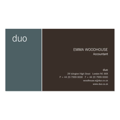 Duo Cadet Blue & Brown Business Card Templates (front side)
