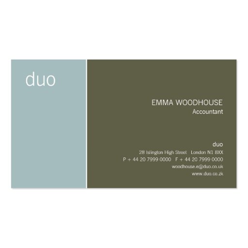Duo Light Blue & Dark Olive Business Card Template (front side)