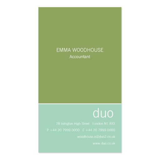 Duo Vertical Aqua & Green Business Card Template (front side)