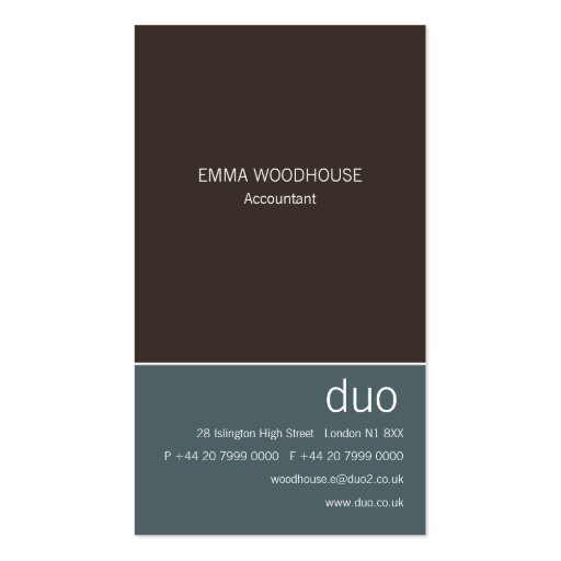Duo Vertical Cadet Blue & Brown Business Card (front side)