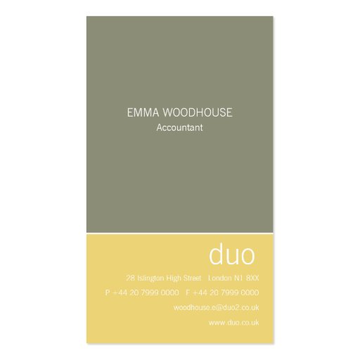 Duo Vertical Grey & Yellow Business Cards (front side)