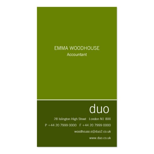 Duo Vertical May Green Business Card Templates (front side)