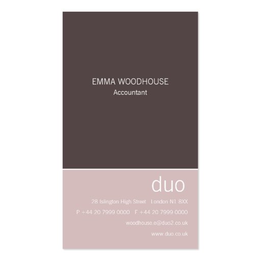 Duo Vertical Taupe & Pink Business Card (front side)