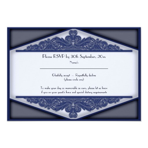 Dusky Blue Vintage, 3.5"x5" wedding rsvp Custom Invitations