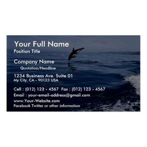 Dusky dolphins, side view, nose dive business card (front side)