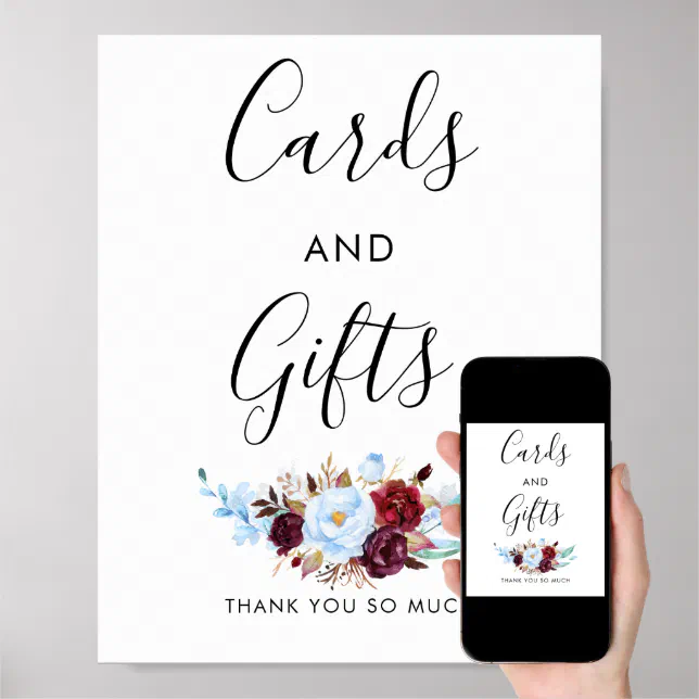 Dusty Blue And Red Wedding Cards And Gifts Sign Zazzle