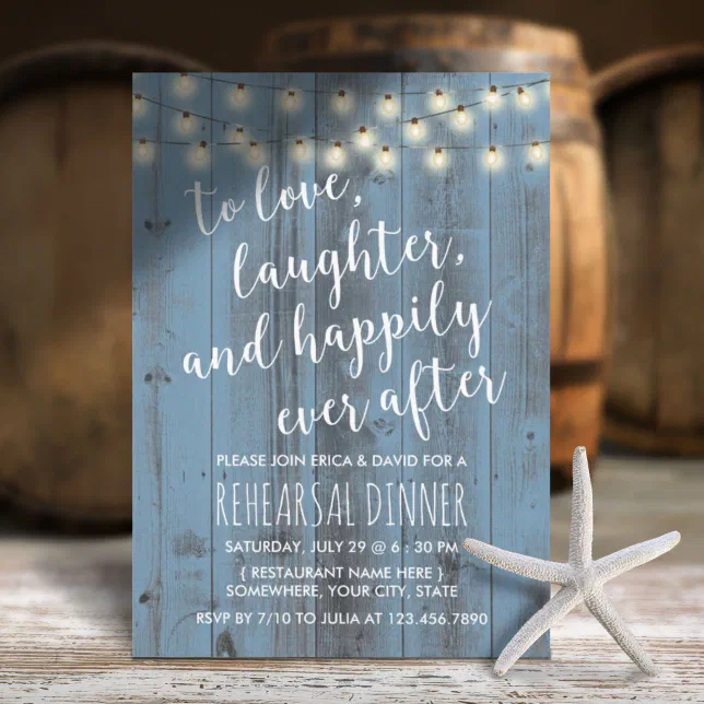 Dusty Blue Rustic Barn Wedding Rehearsal Dinner Invitation Zazzle