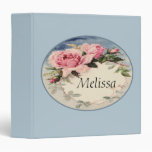 Dusty Pink Vintage Rose Leaf Wreath Monogram 3 Ring Binder