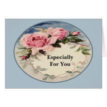 Dusty Pink Vintage Rose Leaf Wreath Monogram Greeting Cards