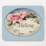 Dusty Pink Vintage Rose Leaf Wreath Monogram Mouse Pad