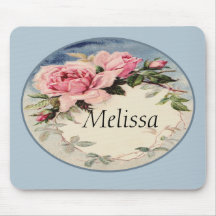 Dusty Pink Vintage Rose Leaf Wreath Monogram Mouse Pad