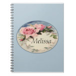 Dusty Pink Vintage Rose Leaf Wreath Monogram Notebook