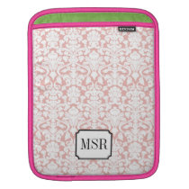 Dusty pink white damask pattern 3 letter monogram ipad sleeves