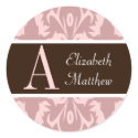 Dusty Rose Pink Damask Last and First Name Sticker sticker