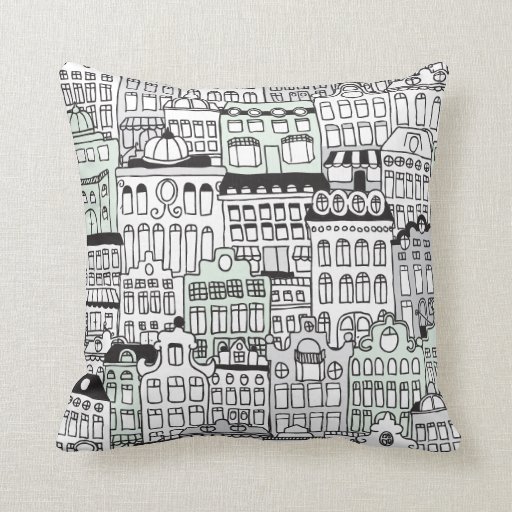Dutch amsterdam illustration home pattern pillow Zazzle