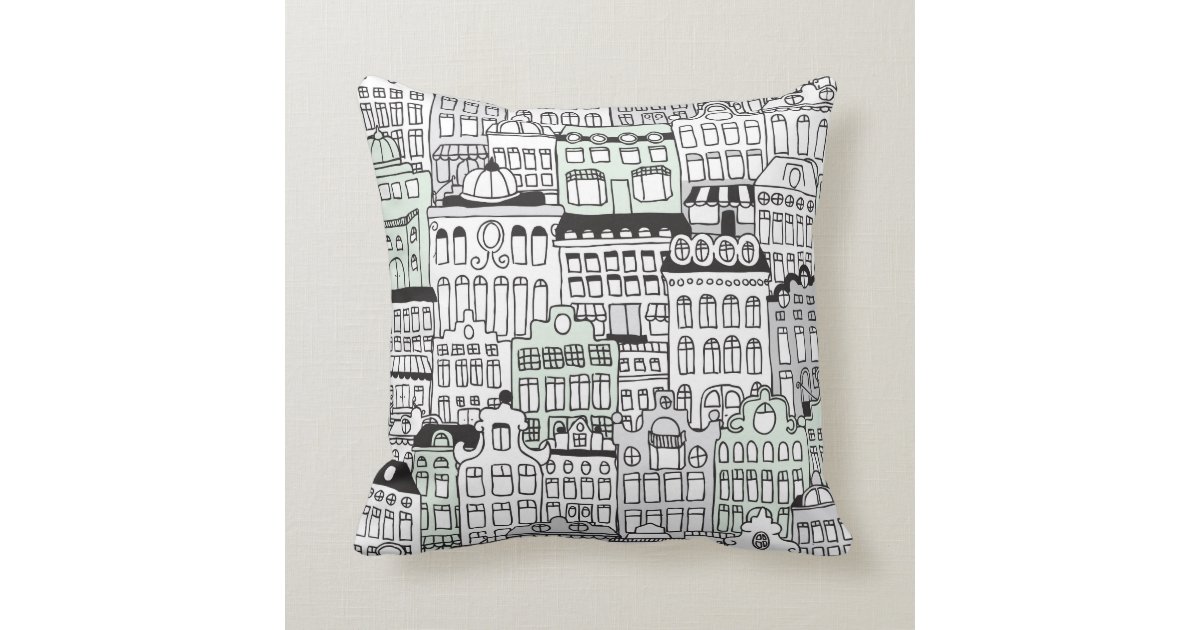 Dutch amsterdam illustration home pattern pillow Zazzle