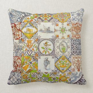 Dutch Ceramic Tiles Throw Pillow