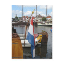 Dutch Flag, Boats & Harbor Lemmer Fryslan Postcard