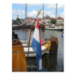 Dutch Flag, Boats & Harbor Lemmer Fryslan Postcard