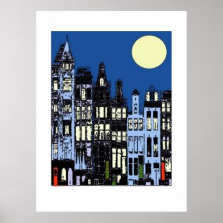 Dutch Town At Night Full Moon print