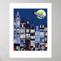 Dutch Town With Flying Saucer posters