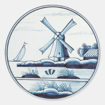 Dutch traditional blue tile round sticker