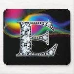 "E" Diamond Bling with Rainbow Swirl Mousepad