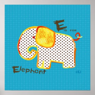 'E is for elephant ' digital painting print print
