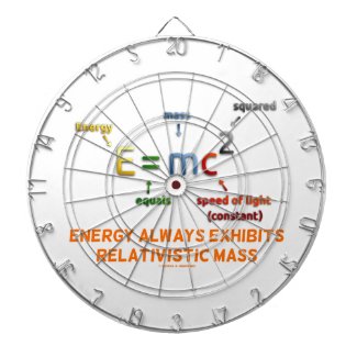 E=mc^2 Energy Always Exhibits Relativistic Mass Dart Boards