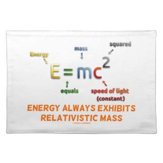 E=mc^2 Energy Always Exhibits Relativistic Mass Place Mats