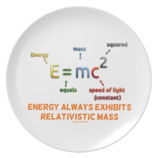 E=mc^2 Energy Always Exhibits Relativistic Mass Party Plates