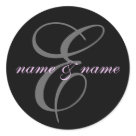 round_sticker - black, grey and pink E monogram label - great for weddings!