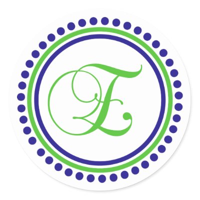 E Monogram Navy Blue Lime Green Dot Circle Stickers by 