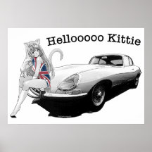 E-type Jag with hot cat girl poster