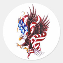 Eagle and American Flag Tatoo Illustration Style Round Sticker