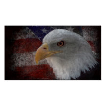 Eagle calvo americano en bandera tarjetas personales