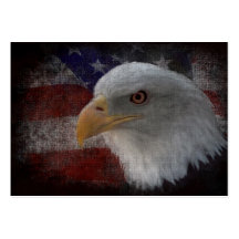 Eagle calvo americano en bandera tarjeta de visita