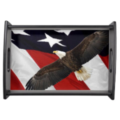 Eagle In Flight Over American Flag Service Trays