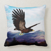 Eagle Soaring Over Mountains Pillow