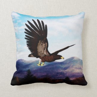 Eagle Soaring Over Mountains Pillow