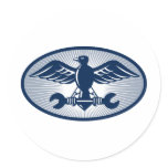 eagle spread wing carrying spanner round sticker