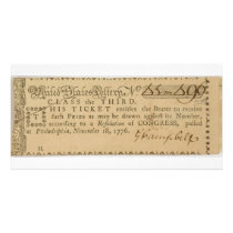 Early American Revolutionary War Lottery Ticket Customized Photo Card