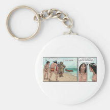 Early American Settlers Offbeat Cartoon Gifts Keychain