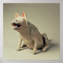 Early Chinese pottery seated dog, tomb Posters