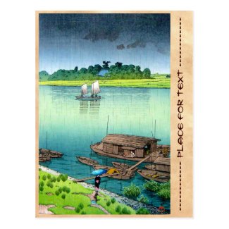 Early Summer Rain. Kawase Hasui. 1932 river scene Post Card