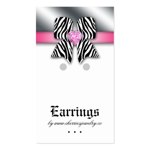 Earring Display Cards Cute Bow Heart Jewelry Pink Business Card Templates (front side)