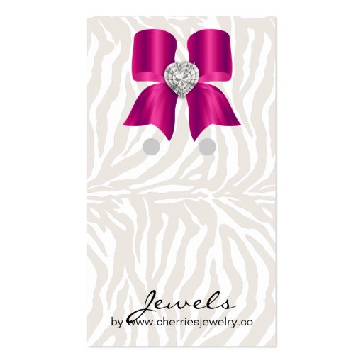 Earring Display Cards Cute Zebra Bow Jewelry Pink Business Card Template (front side)